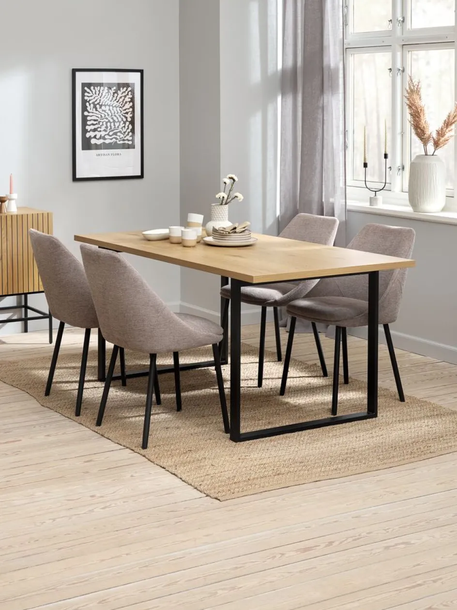Clearance VELLEVSilla de comedor VELLEV tela arena/negro Sillas De Comedor