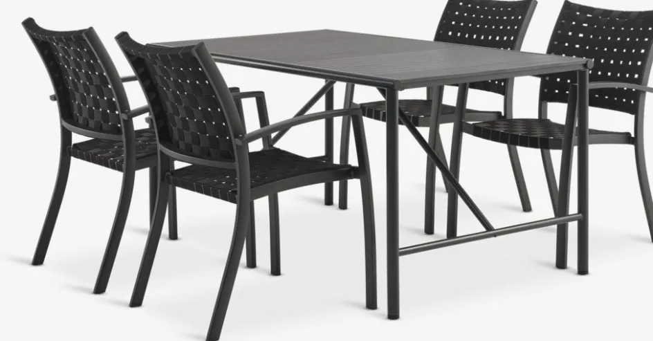 New VIERLI + GLOMFJORDMesa VIERLI L149 + 4 sillas GLOMFJORD negro Conjuntos Mesa Y Sillas De Jardín