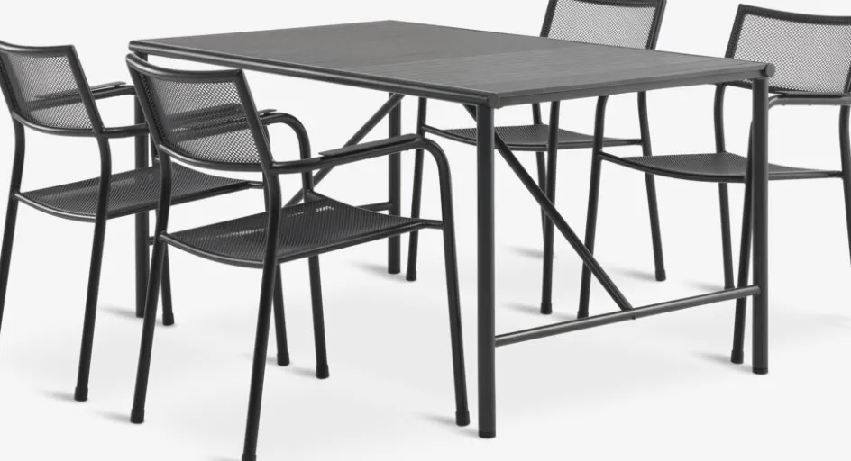 Hot VIERLI + HEMSEDALMesa VIERLI L149 + 4 sillas HEMSEDAL negro Conjuntos Mesa Y Sillas De Jardín