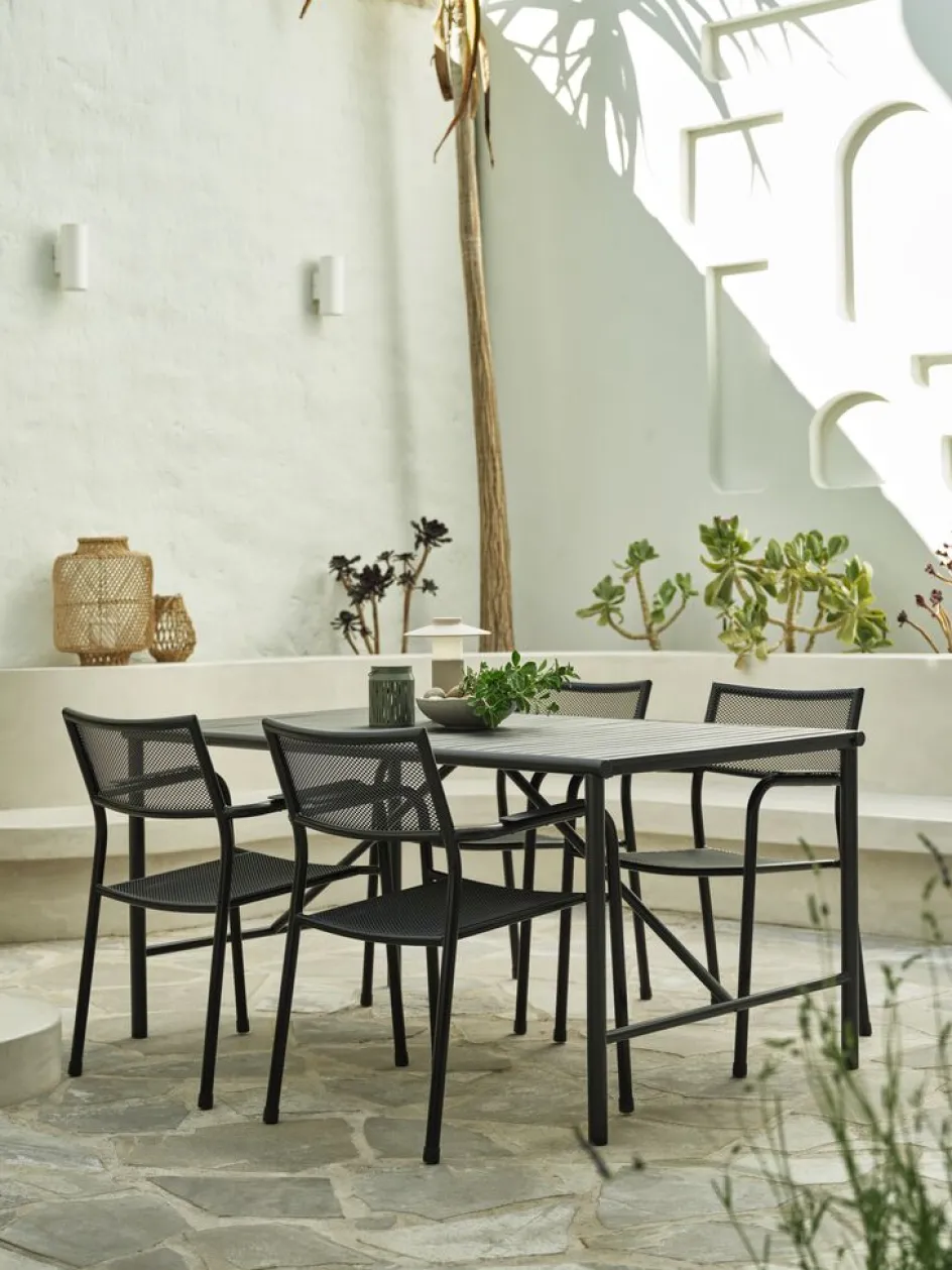 Hot VIERLI + HEMSEDALMesa VIERLI L149 + 4 sillas HEMSEDAL negro Conjuntos Mesa Y Sillas De Jardín