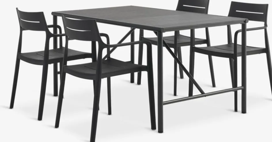 Discount VIERLI + INGSTRUPMesa VIERLI L149 + 4 sillas INGSTRUP negro Conjuntos Mesa Y Sillas De Jardín