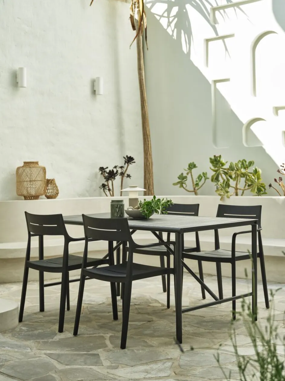Discount VIERLI + INGSTRUPMesa VIERLI L149 + 4 sillas INGSTRUP negro Conjuntos Mesa Y Sillas De Jardín