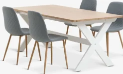 Discount VISLINGE + JONSTRUPMesa VISLINGE L190 natural + 4 sillas JONSTRUP azul claro Mesas De Comedor|Conjuntos De Comedor